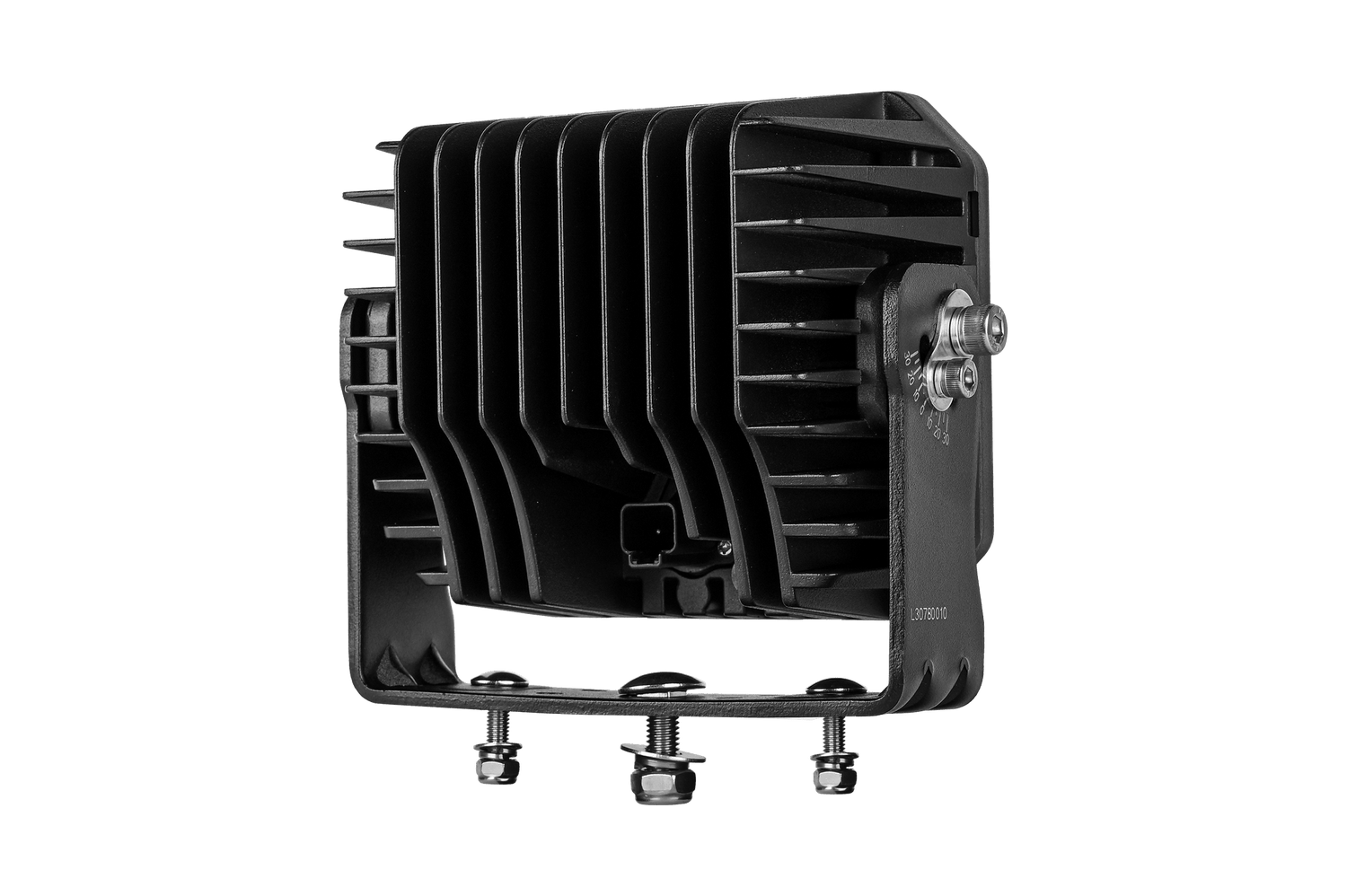 Mega 1600 LED work light rear-right angle showing heatsink fins and cable gland