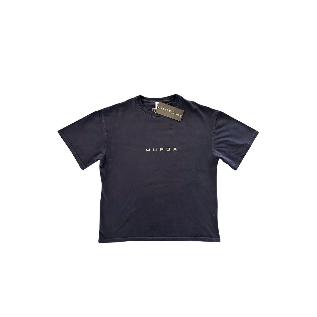 Murda Work T-Shirt navy blue front view with gold MURDA logo