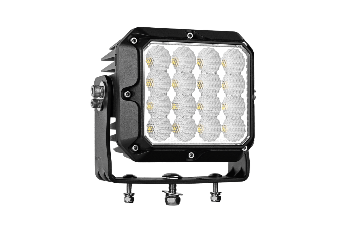 Mega 1600 160W LED work light front view with mounting bracket