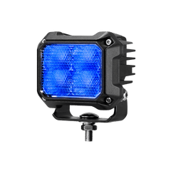 Mega 4800 Blue 48W LED work light front angle view showing four blue LED lenses and mounting bracket