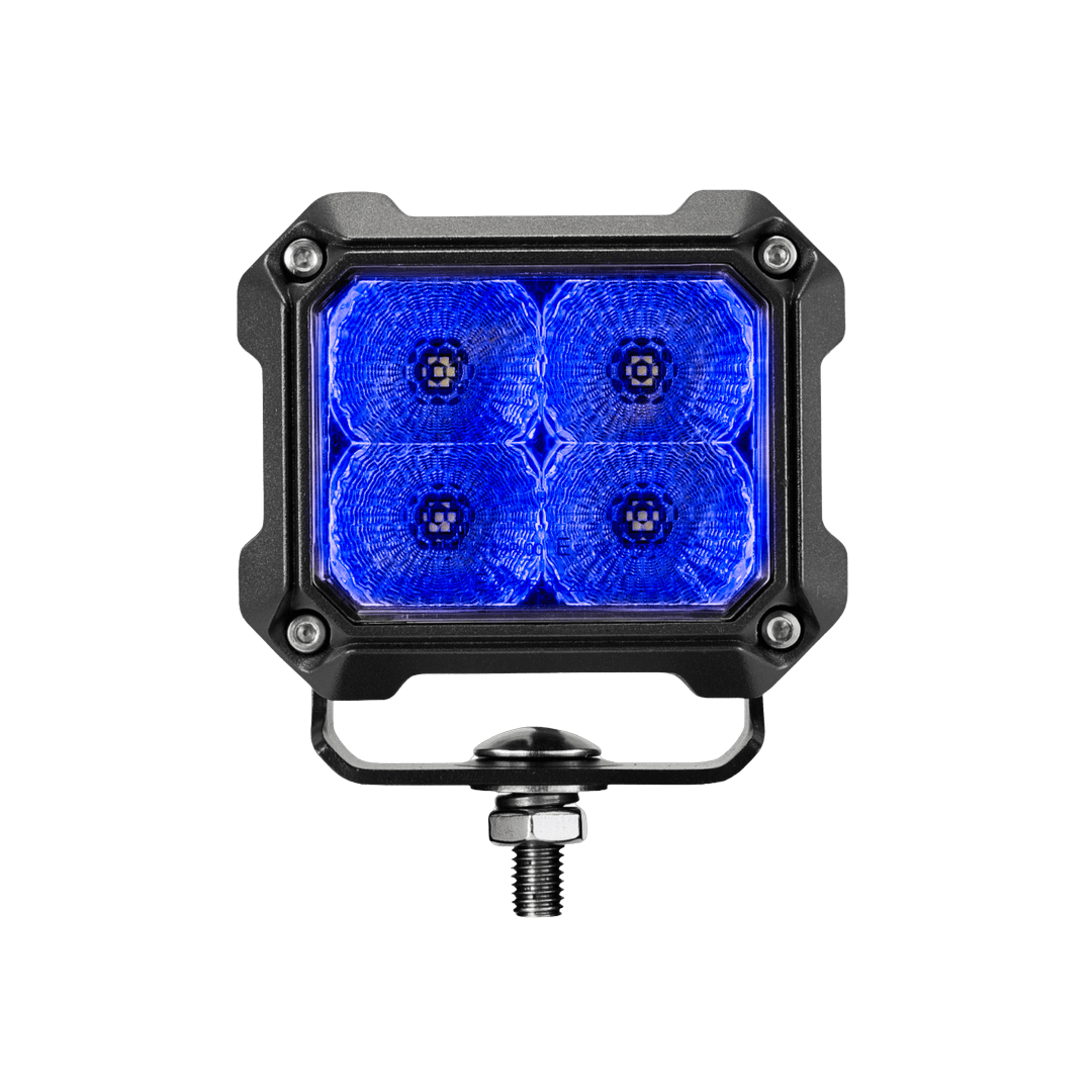 Mega 4800 Blue 48W LED work light dead-on front view showing four blue LED array