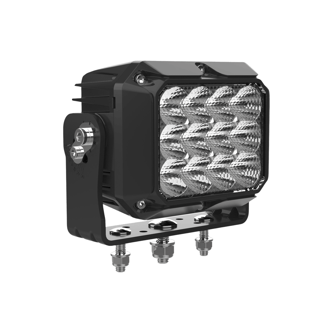 Mega 8800 80W LED work light dead-on front view showing 12 amber LED array and protective lens