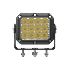 Mega 8800 80W LED work light front-left angle view showing Deutsch connector and mounting bolts