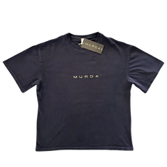 Murda Work T-Shirt navy blue flat lay front showing 250gsm combed cotton fabric